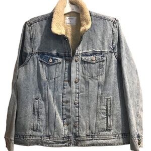 Old Navy Jean Denim Jacket Sue Light Wash Faux Sherpa Lined Women XL But…